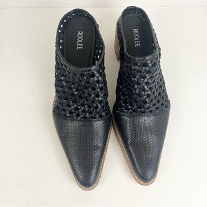 Roolee Black Leather Braided Open Heel Loafers Women’s Size 9